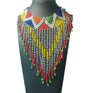 Hand Beaded Choker and Fringe Necklace